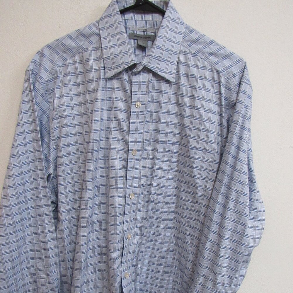 Johnston & Murphy‎ Easy Care Blue Check Long Sleeve Button-Up Shirt Large